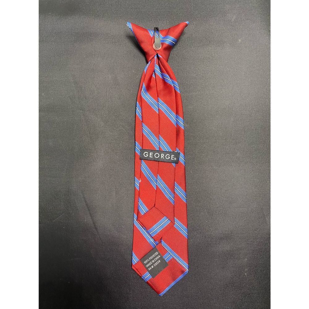 GEORGE Boy’s Clip On Tie Red Navy Striped